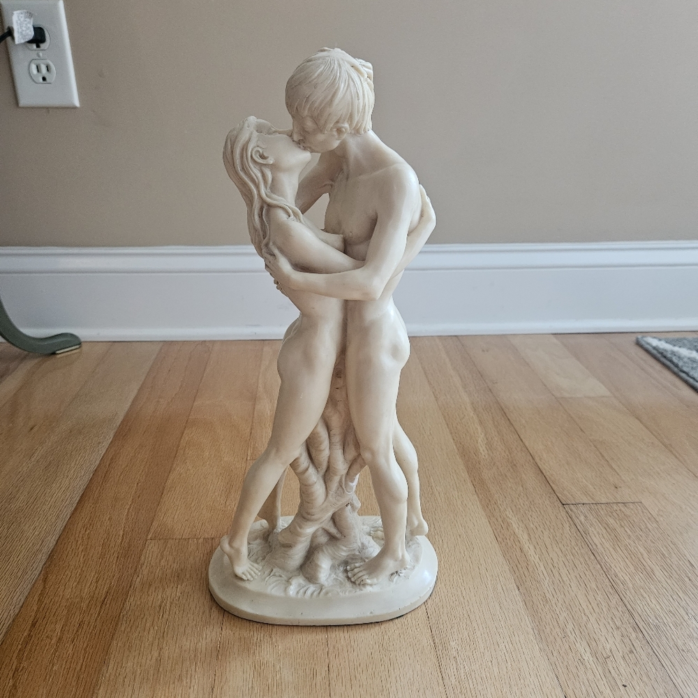 Adam & Eve Kissing Nude Couple Italian Art Sculpture by Amilcare Santini